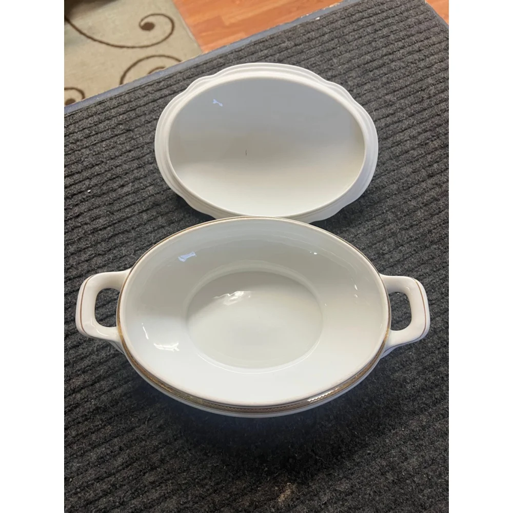 Vintage Vista Alegre Portugal White and Gold Tureen Serving Dish with Lid